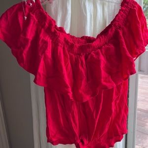 Red off the shoulder crop top